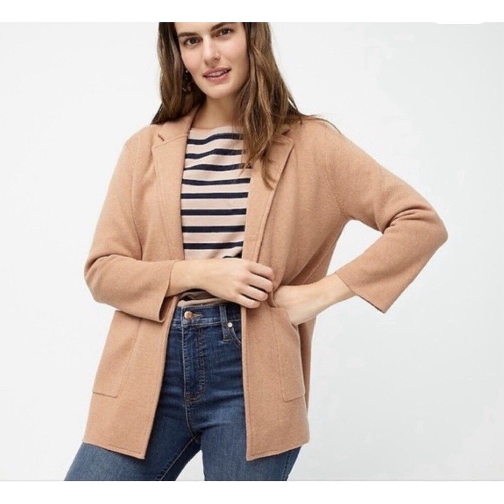 J. Crew 365 Sophie Open Front Sweater Blazer Tan Merino Wool Blend Small